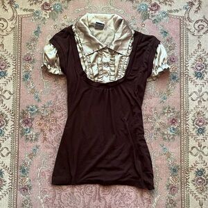 Y2K Ruffled Puff Sleeve Blouse with Collar